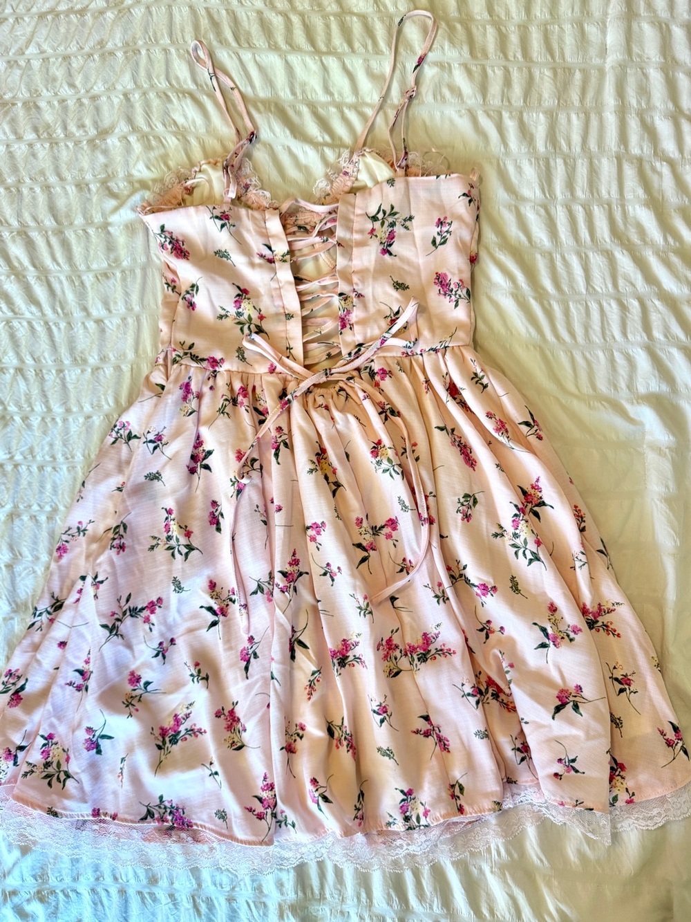 Thirty-thirty Pink Floral Mini Dress with Delicate Ruffle Straps - Picture 2 of 2